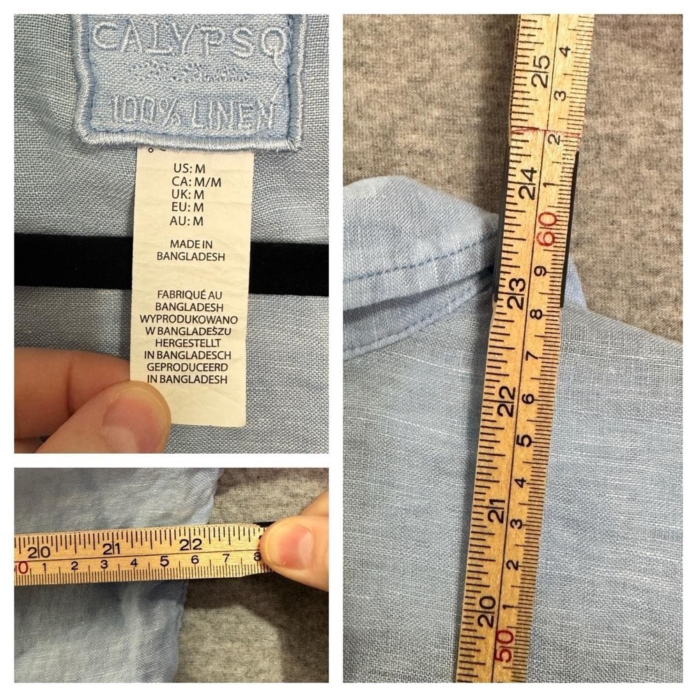Calypso Women's M Blue 100% Linen Button Front Shirt Coastal Resortwear Summer - Picture 8 of 8